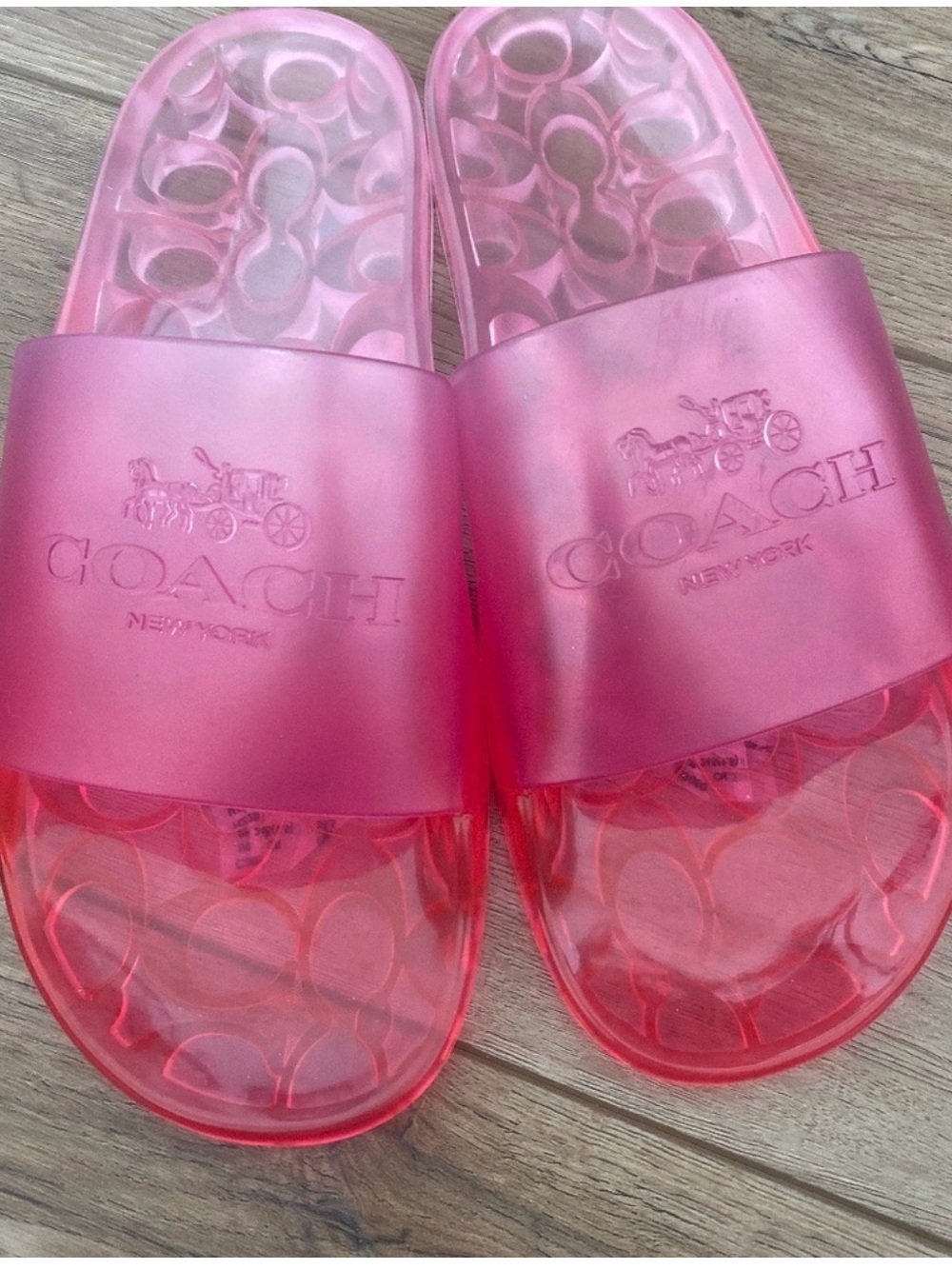 Coach Pink Transparent Logo Slide Sandals